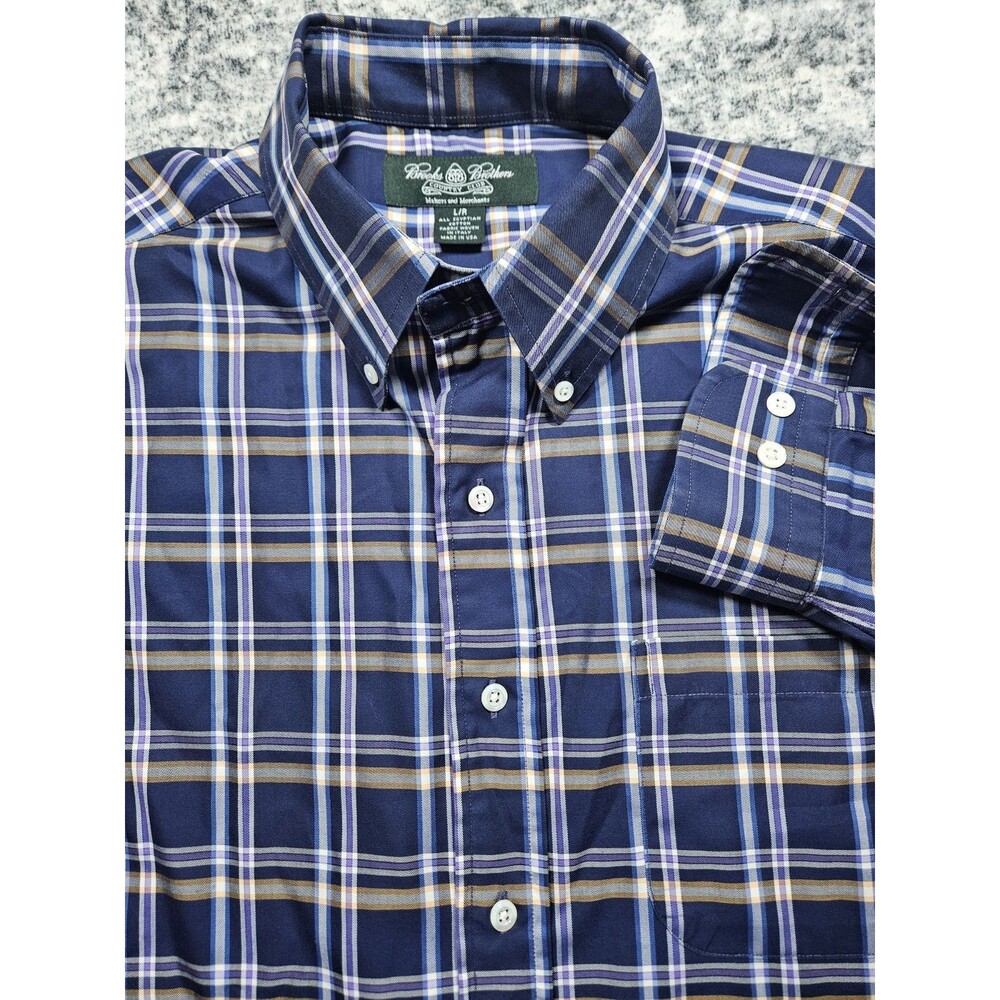 Brooks Brothers Country Club Shirt Egyptian Cotton Plaid Made In USA Size Large